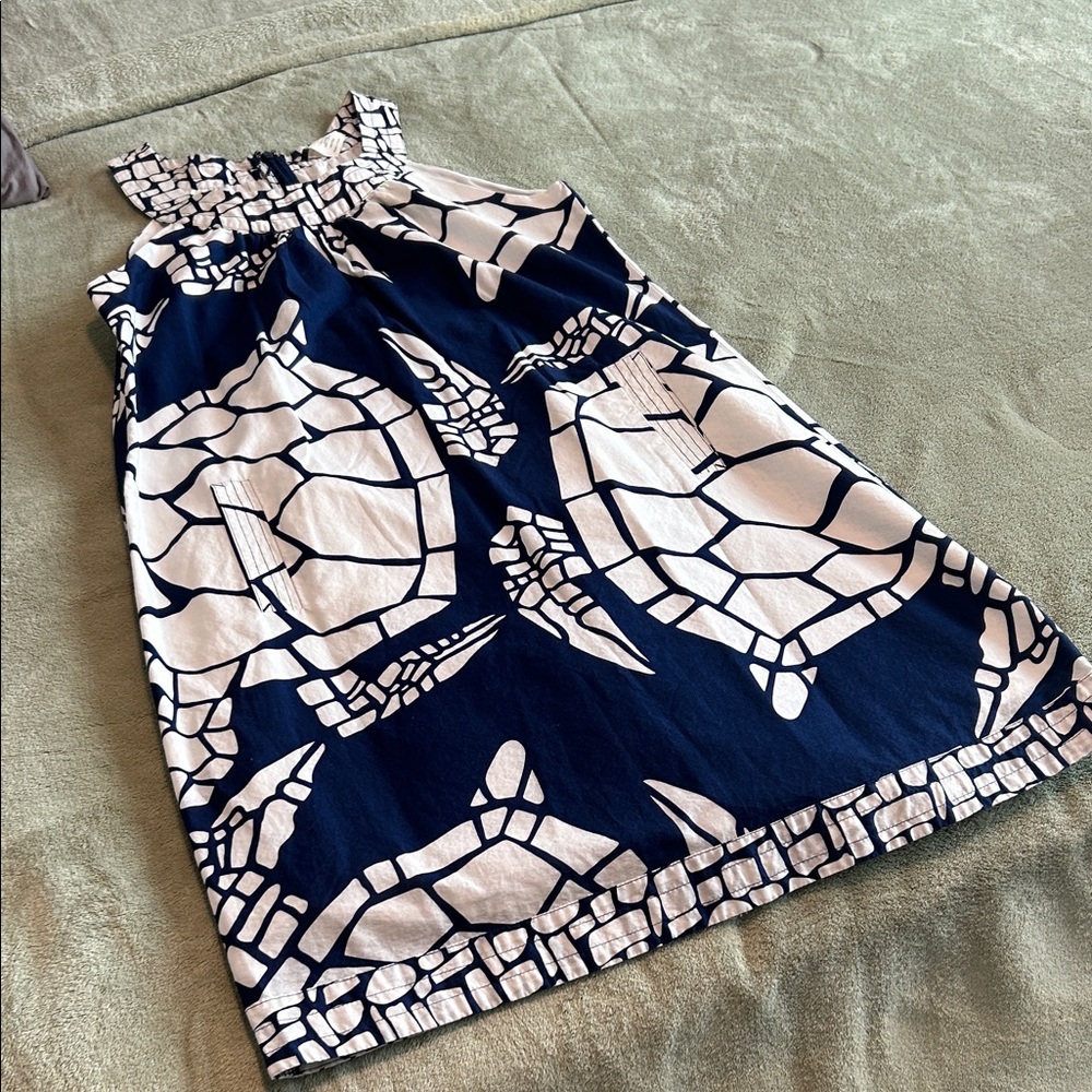 J. Crew Navy and White Turtle Printed Cotton Dress